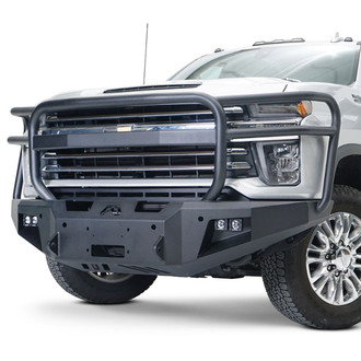 Fab Fours® - Premium Full Width Black Powder Coated Front Winch HD Bumper with Full Grille Guard