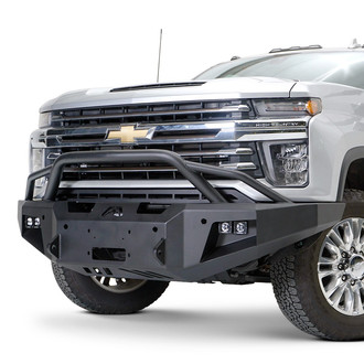 Fab Fours® - Premium Full Width Black Powder Coated Front Winch HD Bumper with Pre-Runner Guard
