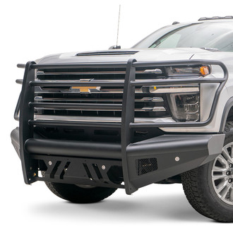 Fab Fours® - Black Steel Elite Full Width Black Powder Coated Front HD Bumper with Full Grille Guard