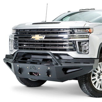 Fab Fours® - Red Steel Full Width Black Powder Coated Front Winch HD Bumper with Hoop