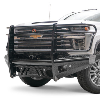Fab Fours® - Black Steel Full Width Black Powder Coated Front HD Bumper with Full Grille Guard