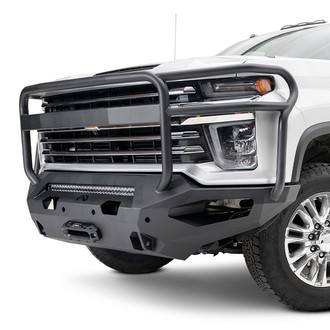 Fab Fours® - Matrix Full Width Black Powder Coated Front Winch HD Bumper with Brush Guard