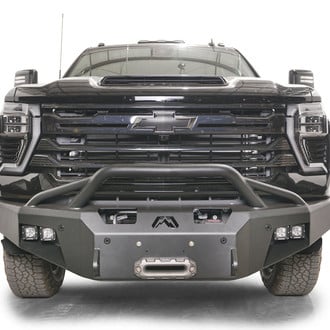 Fab Fours® - New Premium Full Width Black Powder Coated Front Winch HD Bumper with Pre-Runner Guard