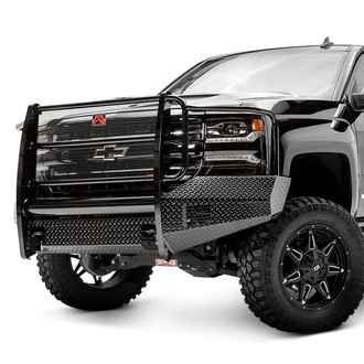 Fab Fours® - Black Steel Full Width Black Powder Coated Front HD Bumper with Full Grille Guard