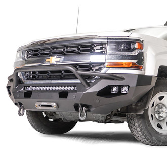 Fab Fours® - Matrix Full Width Black Powder Coated Front Winch HD Bumper with Pre-Runner Guard