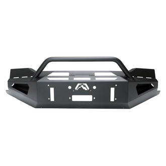 Fab Fours® - Red Steel Full Width Black Powder Coated Front Winch HD Bumper with Hoop