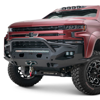 Fab Fours® - Matrix Full Width Black Powder Coated Front Winch HD Bumper with Pre-Runner Guard