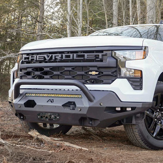 Fab Fours® - Matrix Full Width Black Powder Coated Front Winch HD Bumper with Pre-Runner Guard