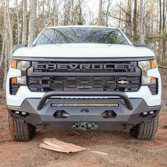 Fab Fours® - Matrix Full Width Black Powder Coated Front Winch HD Bumper with Hoop