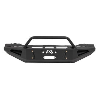 Fab Fours® - Red Steel Full Width Black Powder Coated Front Winch HD Bumper with Hoop