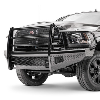 Fab Fours® - Black Steel Full Width Black Powder Coated Front HD Bumper with Full Grille Guard