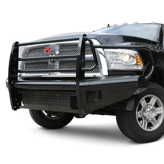 Fab Fours® - Black Steel Full Width Black Powder Coated Front HD Bumper with Full Grille Guard