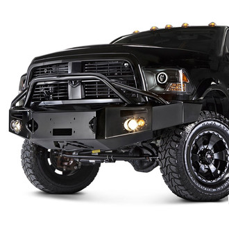 Fab Fours® - Premium Full Width Black Powder Coated Front Winch HD Bumper with Pre-Runner Guard