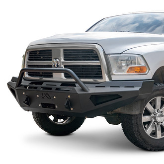 Fab Fours® - Red Steel Full Width Black Powder Coated Front Winch HD Bumper with Hoop