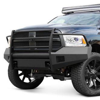 Fab Fours® - Black Steel Elite Full Width Black Powder Coated Front HD Bumper with Full Grille Guard
