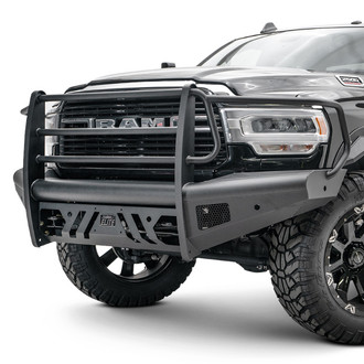 Fab Fours® - Black Steel Elite Full Width Black Powder Coated Front HD Bumper with Full Grille Guard