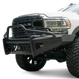 Fab Fours® - Black Steel Elite Full Width Black Powder Coated Front HD Bumper with Pre-Runner Guard
