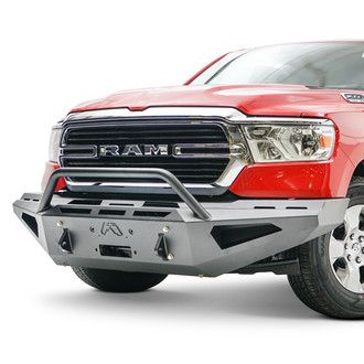 Fab Fours® - Red Steel Full Width Black Powder Coated Front Winch HD Bumper with Hoop
