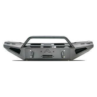 Fab Fours® - Red Steel Full Width Black Powder Coated Front Winch HD Bumper with Hoop