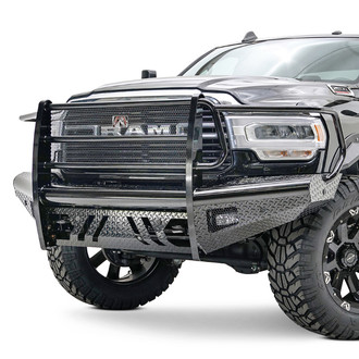 Fab Fours® - Black Steel Full Width Black Powder Coated Front HD Bumper with Full Grille Guard