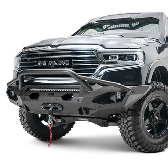 Fab Fours® - Matrix Full Width Black Powder Coated Front Winch HD Bumper with Pre-Runner Guard