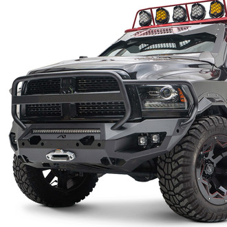 Fab Fours® - Matrix Full Width Black Powder Coated Front Winch HD Bumper with Brush Guard