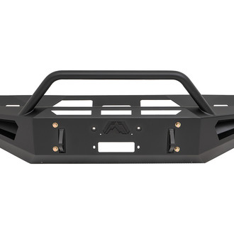 Fab Fours® - Red Steel Full Width Black Powder Coated Front Winch HD Bumper with Hoop