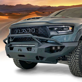 Fab Fours® - Matrix Full Width Black Powder Coated Front Winch HD Bumper with Pre-Runner Guard