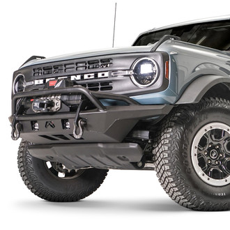 Fab Fours® - Mid Width Black Powder Coated Front Winch HD Bumper with Pre-Runner Guard