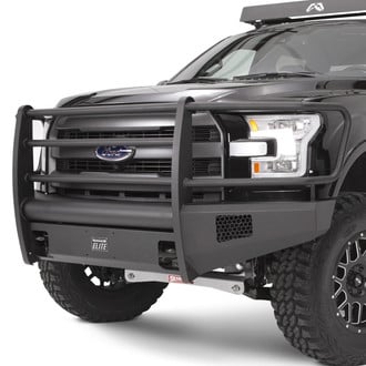 Fab Fours® - Black Steel Elite Full Width Black Powder Coated Front HD Bumper with Full Grille Guard