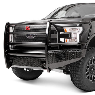 Fab Fours® - Black Steel Full Width Black Powder Coated Front HD Bumper with Full Grille Guard