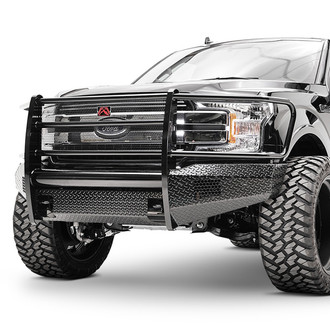 Fab Fours® - Black Steel Full Width Black Powder Coated Front HD Bumper with Full Grille Guard