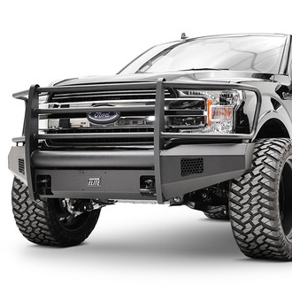 Fab Fours® - Black Steel Elite Full Width Black Powder Coated Front HD Bumper with Full Grille Guard