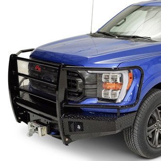Fab Fours® - Black Steel Full Width Black Powder Coated Front HD Bumper with Full Grille Guard