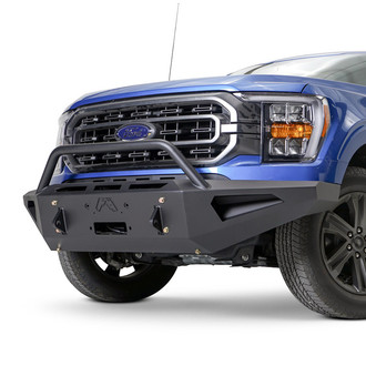 Fab Fours® - Red Steel Full Width Black Powder Coated Front Winch HD Bumper with Hoop