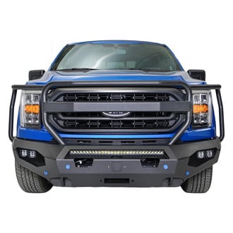 Fab Fours® - Matrix Full Width Black Powder Coated Front Winch HD Bumper with Brush Guard