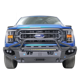Fab Fours® - Matrix Full Width Black Powder Coated Front Winch HD Bumper with Pre-Runner Guard