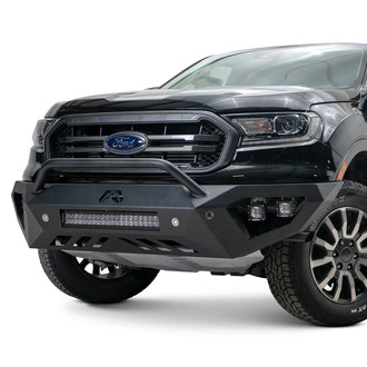 Fab Fours® - Vengeance Full Width Black Powder Coated Front HD Bumper with Hoop