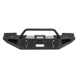 Fab Fours® - Red Steel Full Width Black Powder Coated Front Winch HD Bumper with Hoop