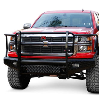 Fab Fours® - Black Steel Full Width Black Powder Coated Front HD Bumper with Full Grille Guard