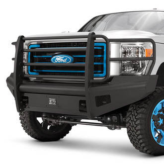 Fab Fours® - Black Steel Elite Full Width Black Powder Coated Front HD Bumper with Full Grille Guard