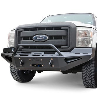 Fab Fours® - Red Steel Full Width Black Powder Coated Front Winch HD Bumper with Hoop