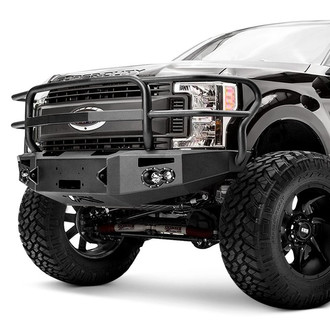 Fab Fours® - Premium Full Width Black Powder Coated Front Winch HD Bumper with Full Grille Guard