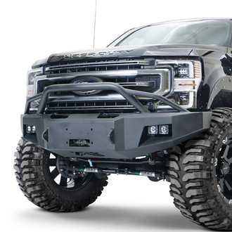 Fab Fours® - Premium Full Width Black Powder Coated Front Winch HD Bumper with Pre-Runner Guard