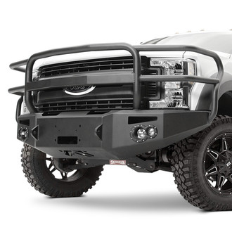 Fab Fours® - Premium Full Width Black Powder Coated Front Winch HD Bumper with Full Grille Guard
