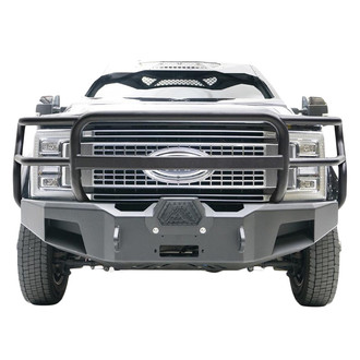 Fab Fours® - New Premium Full Width Black Powder Coated Front Winch HD Bumper with Full Grille Guard