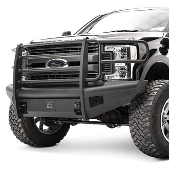 Fab Fours® - Black Steel Elite Full Width Black Powder Coated Front HD Bumper with Full Grille Guard