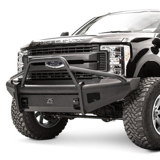 Fab Fours® - Black Steel Elite Full Width Black Powder Coated Front HD Bumper with Pre-Runner Guard