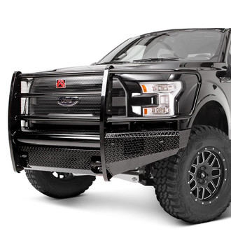 Fab Fours® - Black Steel Full Width Black Powder Coated Front HD Bumper with Full Grille Guard