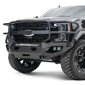 Fab Fours® - Matrix Full Width Black Powder Coated Front Winch HD Bumper with Brush Guard